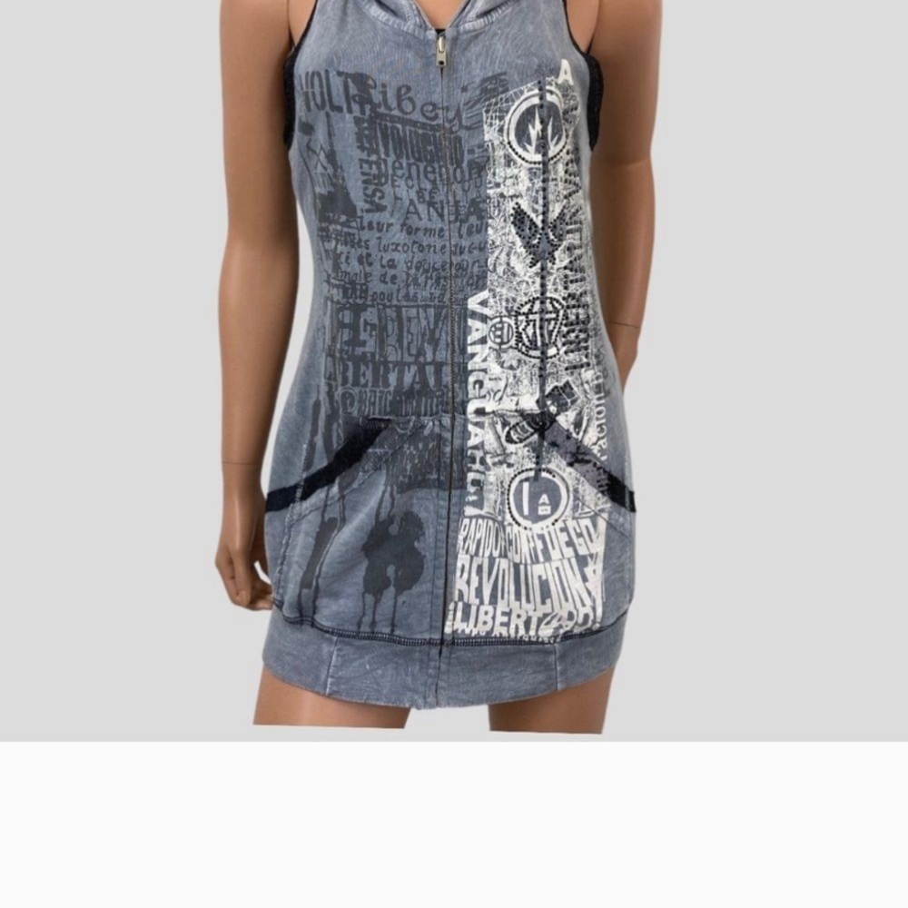 Libertalia Graphic Sleeveless Hooded Dress. Soo Cute!! S Oversized
